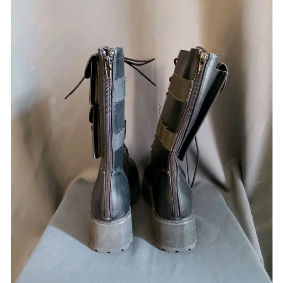 Women Combat Festival Rave Mid-Calf Boots Chunky Platform Heel Lace Up Size 10 M - Picture 3 of 8